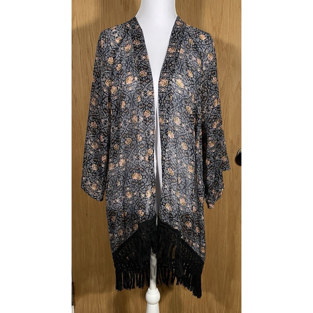 American Eagle Women's XS Duster Kimono Boho Sheer Festival Fringe Indie Fairy